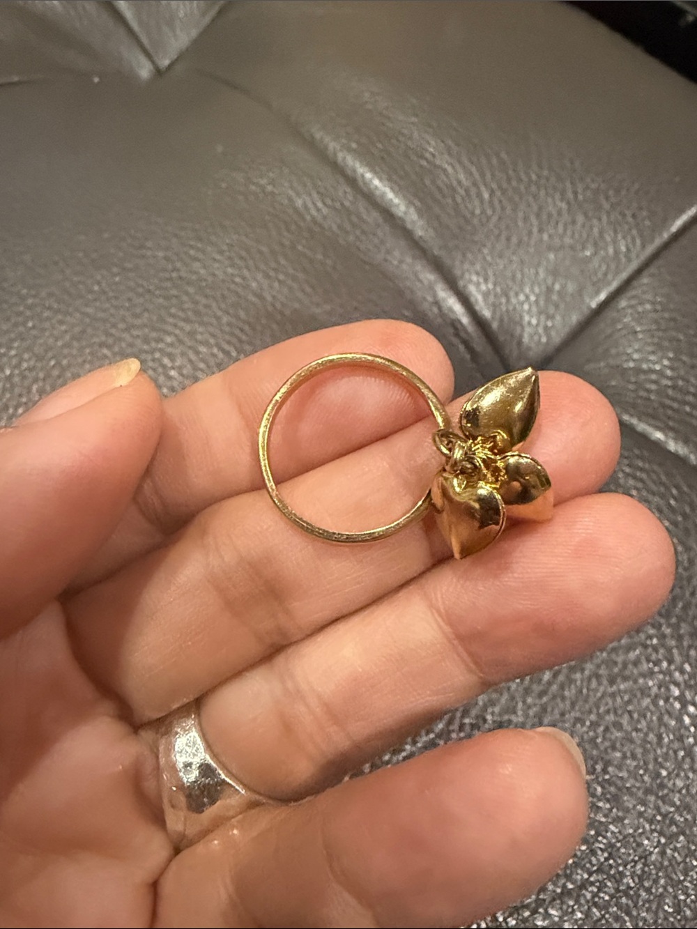 Three gold hearts Charm Ring for Women - Polished Gold